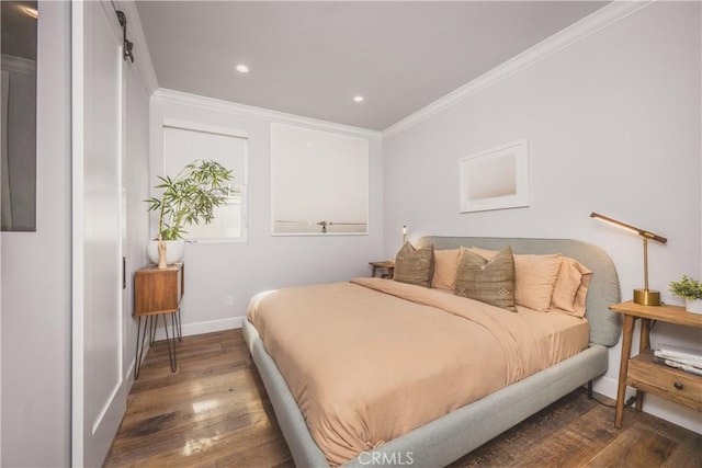 717 35th St, Manhattan Beach, CA 90266 - bedroom featuring wood finished floors, ornamental molding, baseboards, and recessed lighting