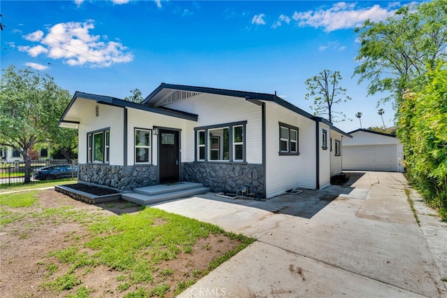 1925 N Marengo Ave, Pasadena, CA 91103 - ranch-style house with fence, stone siding, a garage, and an outbuilding