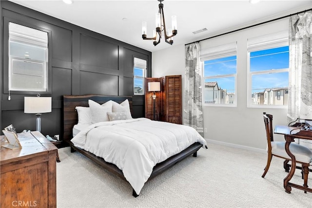 612 Prickly Pear Way, Rancho Mission Viejo, CA 92694 - bedroom with a chandelier, baseboards, light colored carpet, and recessed lighting