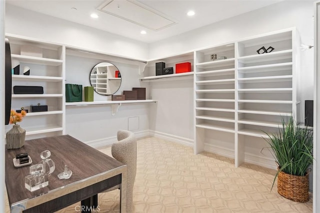 28 Shoreridge, Newport Coast, CA 92657 - office area featuring attic access and recessed lighting