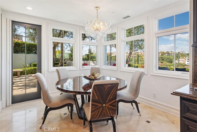 28 Shoreridge, Newport Coast, CA 92657 - dining room with a chandelier, healthy amount of natural light, light tile patterned floors, and recessed lighting
