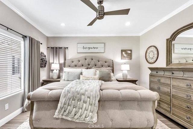 73 Melrose Dr, Mission Viejo, CA 92692 - bedroom with light wood-type flooring, crown molding, multiple windows, baseboards, and recessed lighting