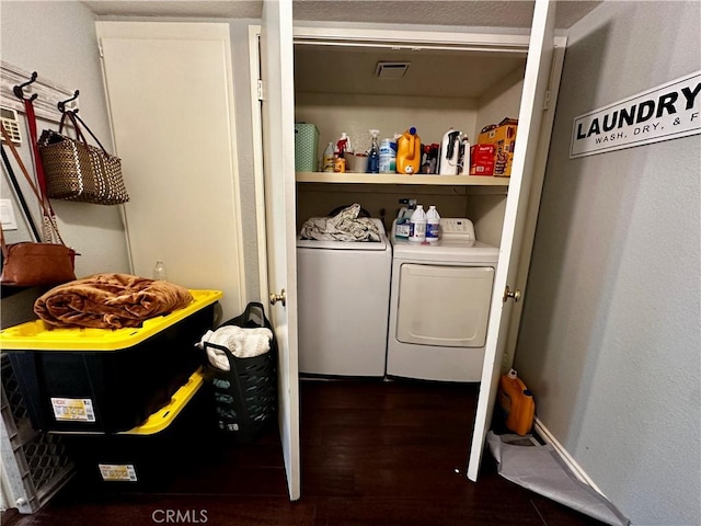 1512 W Sunnyview Dr, Rialto, CA 92377 - clothes washing area with washer and clothes dryer and wood finished floors