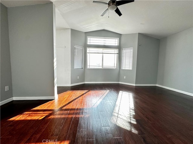 1512 W Sunnyview Dr, Rialto, CA 92377 - unfurnished room with a ceiling fan, wood finished floors, lofted ceiling, and baseboards