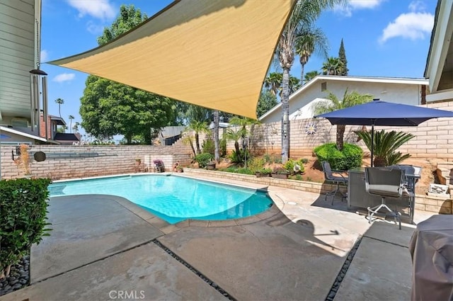 view of pool featuring a patio and a fenced backyard