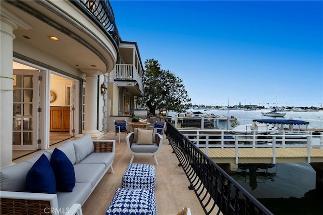 339 Via Lido Soud, Newport Beach, CA 92663 - balcony featuring an outdoor hangout area and a water view