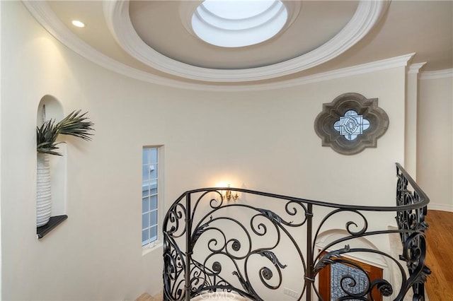 339 Via Lido Soud, Newport Beach, CA 92663 - stairway with crown molding and wood finished floors
