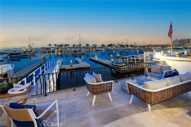 339 Via Lido Soud, Newport Beach, CA 92663 - dock with a water view, outdoor lounge area, and view of marina