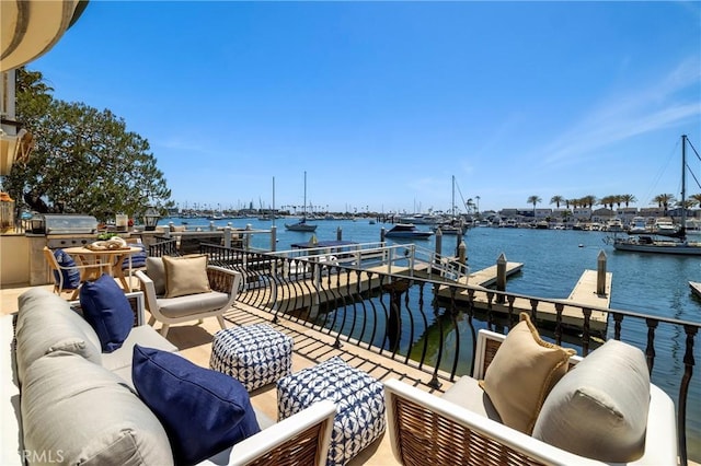 339 Via Lido Soud, Newport Beach, CA 92663 - dock area featuring an outdoor hangout area and a water view