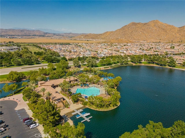 27490 Grand Teton Ct, Menifee, CA 92585 - aerial perspective of suburban area with a water and mountain view and a pool