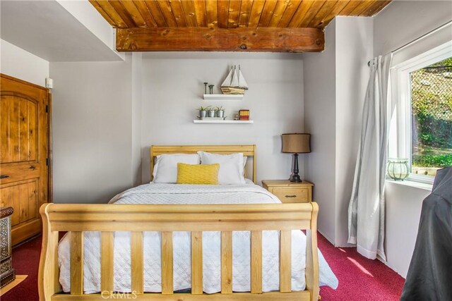 28834 Zion Dr, Lake Arrowhead, CA 92352 - bedroom with carpet floors and wooden ceiling