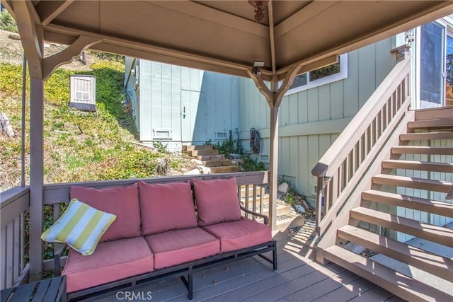 28834 Zion Dr, Lake Arrowhead, CA 92352 - deck featuring stairs and outdoor lounge area