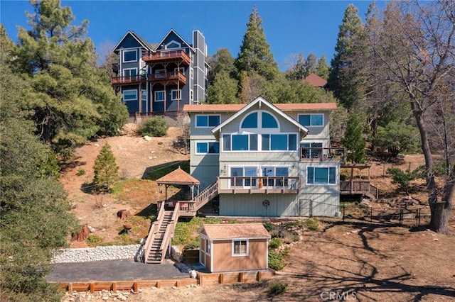 28834 Zion Dr, Lake Arrowhead, CA 92352 - back of property featuring stairway and a gazebo