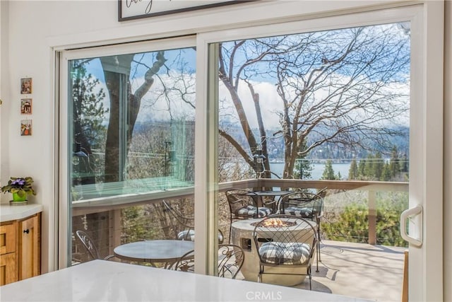 28834 Zion Dr, Lake Arrowhead, CA 92352 - entryway with a water view and healthy amount of natural light