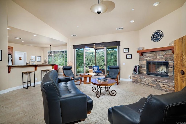 2021 Willow Glen Rd, Fallbrook, CA 92028 - living area with light tile patterned floors, baseboards, lofted ceiling, plenty of natural light, and recessed lighting