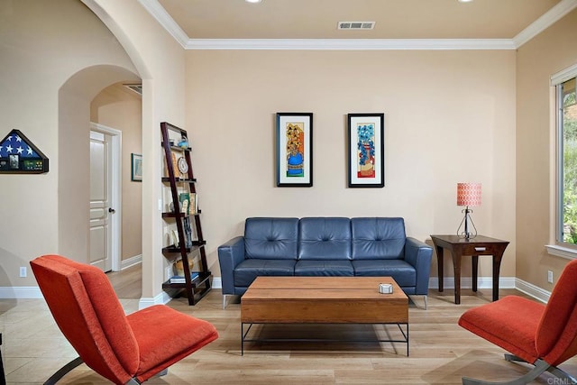 2021 Willow Glen Rd, Fallbrook, CA 92028 - living room with arched walkways, baseboards, plenty of natural light, and ornamental molding