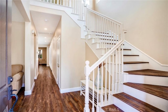 7 Honeydew, Irvine, CA 92603 - stairway featuring wood finished floors, baseboards, and recessed lighting