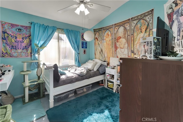 14028 Yorktown Ct, Fontana, CA 92336 - bedroom with vaulted ceiling and a ceiling fan