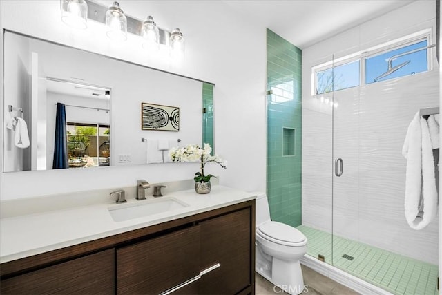 3773 Mission, Peak, Palm Springs, CA 92262 - bathroom with a stall shower, healthy amount of natural light, toilet, and vanity