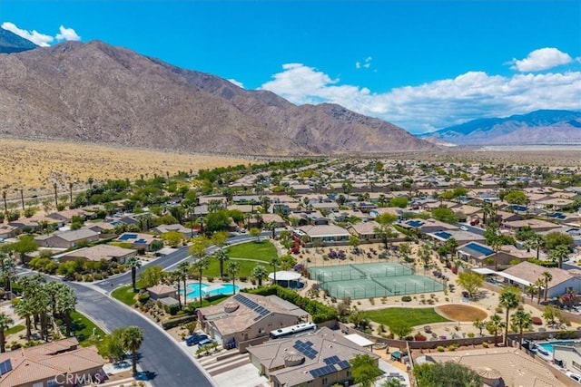 3773 Mission, Peak, Palm Springs, CA 92262 - aerial view of residential area with a mountain backdrop and a pool