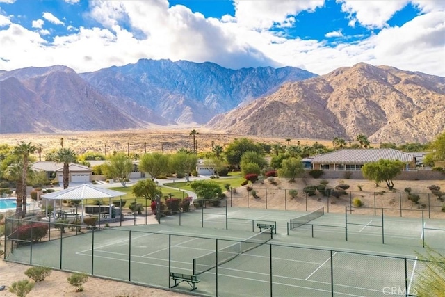 3773 Mission, Peak, Palm Springs, CA 92262 - view of tennis court with fence and a mountain view