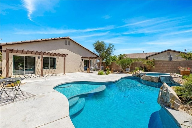 3773 Mission, Peak, Palm Springs, CA 92262 - view of pool featuring a pergola, a fenced backyard, a patio area, and a pool with connected hot tub