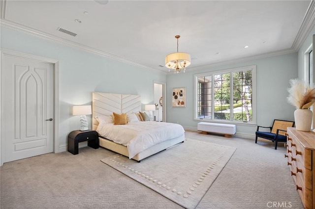 18 Dovetail Ln, Bradbury, CA 91008 - bedroom with carpet floors, a chandelier, ornamental molding, and baseboards
