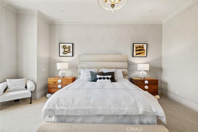 18 Dovetail Ln, Bradbury, CA 91008 - bedroom with carpet, baseboards, crown molding, and a chandelier