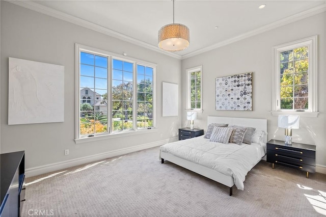 18 Dovetail Ln, Bradbury, CA 91008 - bedroom featuring multiple windows, carpet, baseboards, and ornamental molding