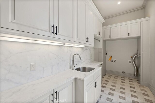18 Dovetail Ln, Bradbury, CA 91008 - laundry area with washer hookup, cabinet space, light flooring, crown molding, and recessed lighting