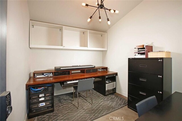 10233 Marcus Ave, Tujunga, CA 91042 - office area with a chandelier and vaulted ceiling