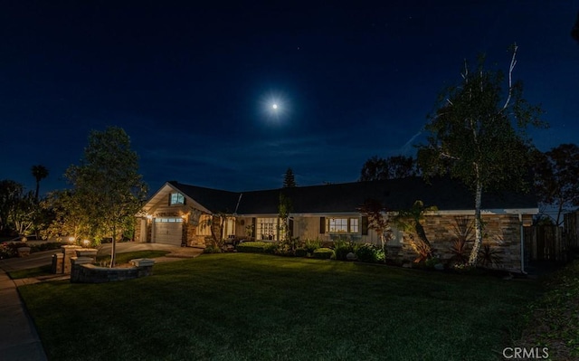 1448 W Domingo Rd, Fullerton, CA 92833 - single story home with a yard, an attached garage, concrete driveway, and stone siding