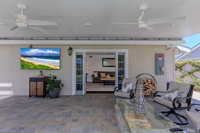 1448 W Domingo Rd, Fullerton, CA 92833 - view of patio / terrace featuring a ceiling fan and an outdoor hangout area