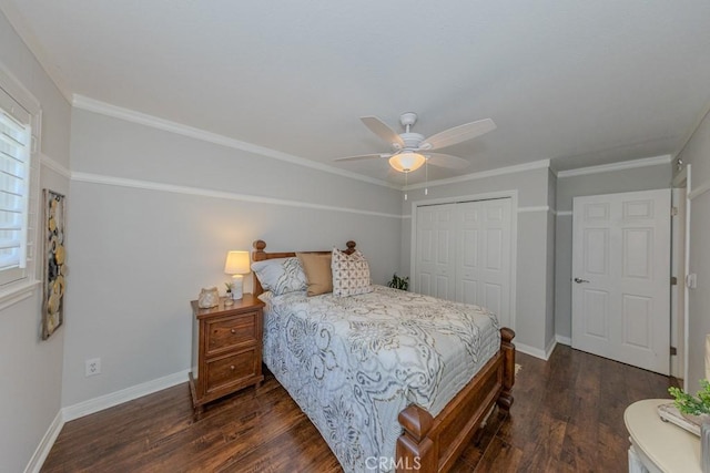 1448 W Domingo Rd, Fullerton, CA 92833 - bedroom with dark wood-style floors, a closet, baseboards, and ceiling fan