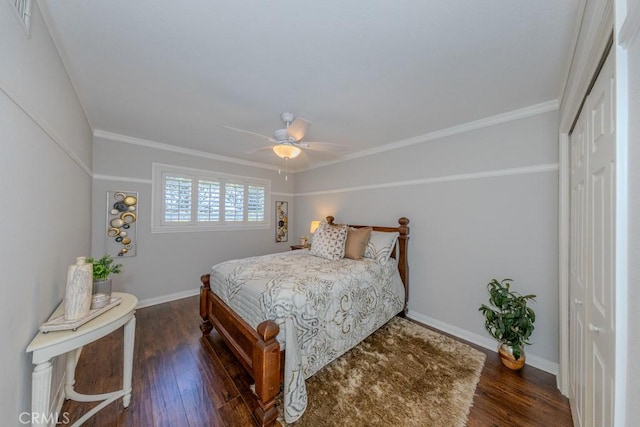 1448 W Domingo Rd, Fullerton, CA 92833 - bedroom featuring a closet, wood finished floors, baseboards, and crown molding