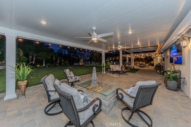 1448 W Domingo Rd, Fullerton, CA 92833 - view of patio with an outdoor hangout area, ceiling fan, and outdoor dining space