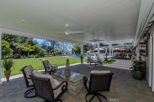 1448 W Domingo Rd, Fullerton, CA 92833 - view of patio with a ceiling fan and a swimming pool