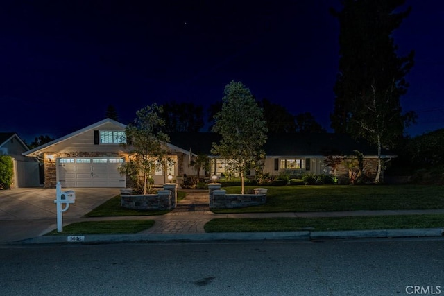 1448 W Domingo Rd, Fullerton, CA 92833 - view of front of house with concrete driveway, a yard, and an attached garage