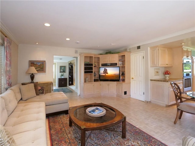 30915 Oceangrove Dr, Rancho Palos Verdes, CA 90275 - living room featuring ornamental molding and recessed lighting