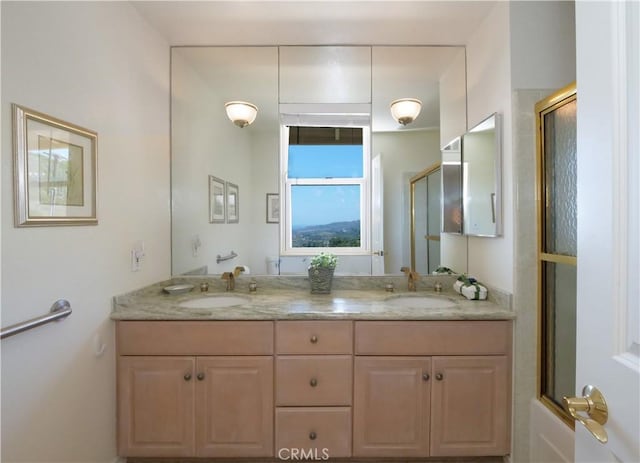30915 Oceangrove Dr, Rancho Palos Verdes, CA 90275 - bathroom featuring a shower with door and double vanity