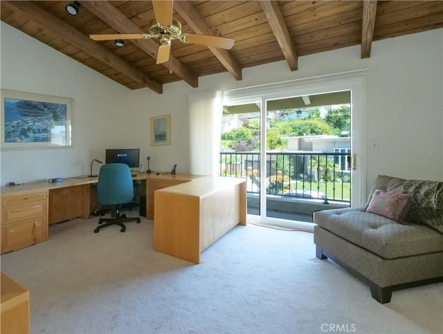 30915 Oceangrove Dr, Rancho Palos Verdes, CA 90275 - office space with wooden ceiling, light carpet, and ceiling fan