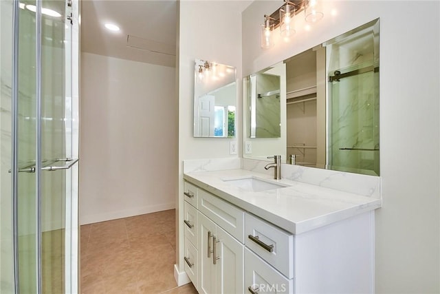 17721 Alexander Pl, Cerritos, CA 90703 - full bathroom featuring vanity, baseboards, tile patterned flooring, and an enclosed shower