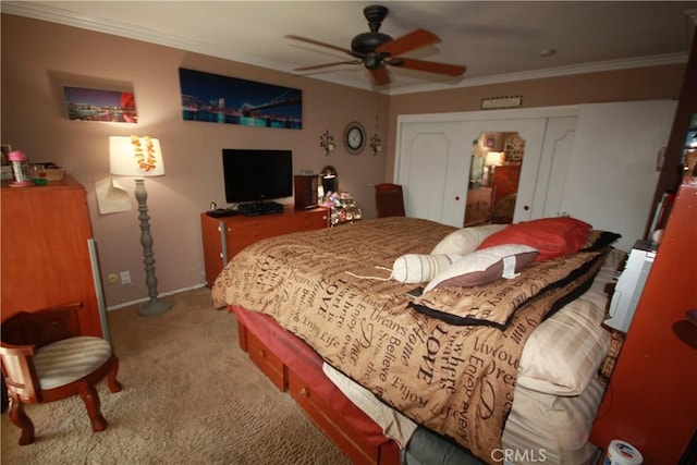 2026 Mirasol, North Tustin, CA 92705 - bedroom with carpet flooring, crown molding, baseboards, and a ceiling fan