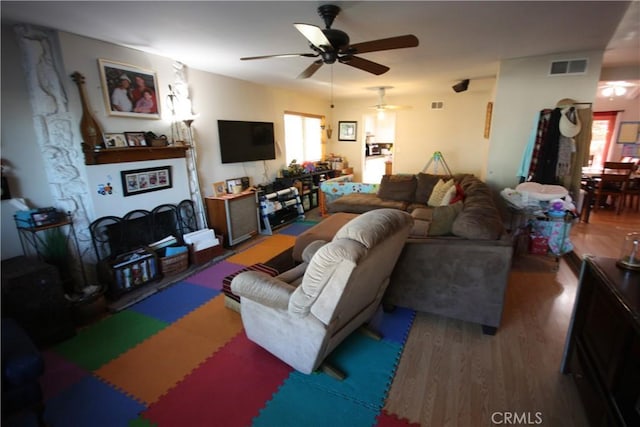 2026 Mirasol, North Tustin, CA 92705 - living room with wood finished floors, a ceiling fan, and plenty of natural light