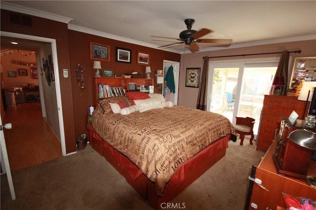 2026 Mirasol, North Tustin, CA 92705 - bedroom with carpet floors, crown molding, and a ceiling fan