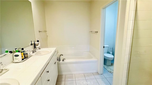 2652 W Madison Cir, Anaheim, CA 92801 - full bathroom with tile patterned flooring, toilet, double vanity, and a bath