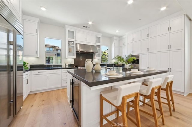 56 Chasma, Irvine, CA 92618 - kitchen featuring appliances with stainless steel finishes, under cabinet range hood, healthy amount of natural light, white cabinets, and recessed lighting