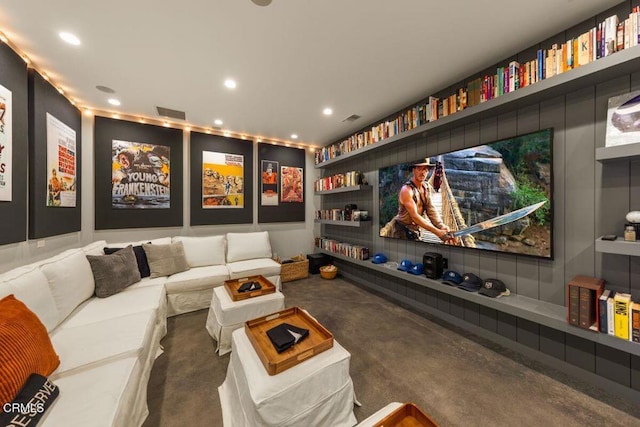 cinema featuring recessed lighting and built in features