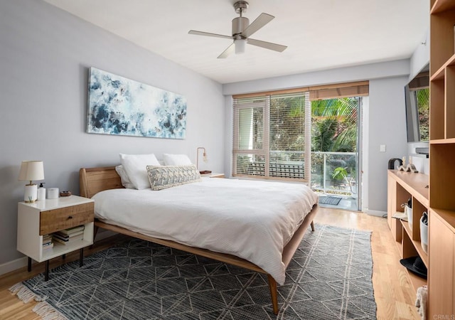 1431 Pacific Hwy Unit 315, San Diego, CA 92101 - bedroom featuring access to outside, wood finished floors, a ceiling fan, and baseboards