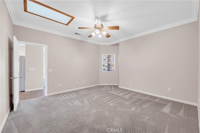 23651 Cruise Circle Dr, Canyon Lake, CA 92587 - spare room with carpet flooring, ceiling fan, crown molding, and baseboards
